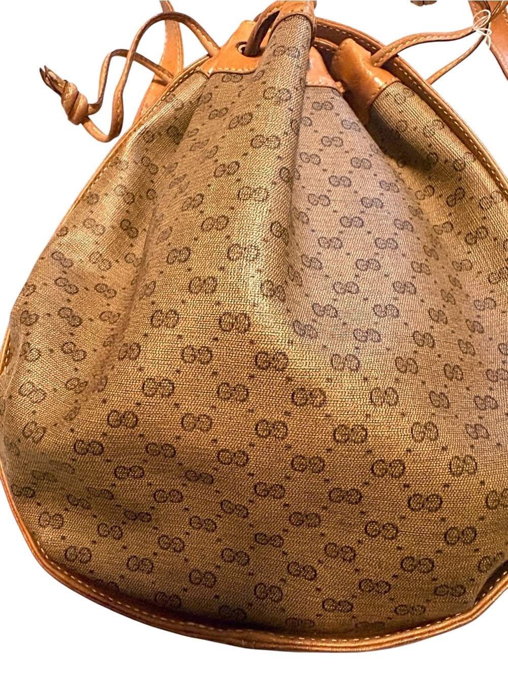Vintage Canvas  Gucci logo Drawstring Crossbody Bag in Brown - Picture 5 of 5